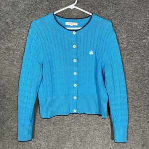 Brooks Brothers Cardigan Sweater Womens Large Blue Cable Knit Button Front